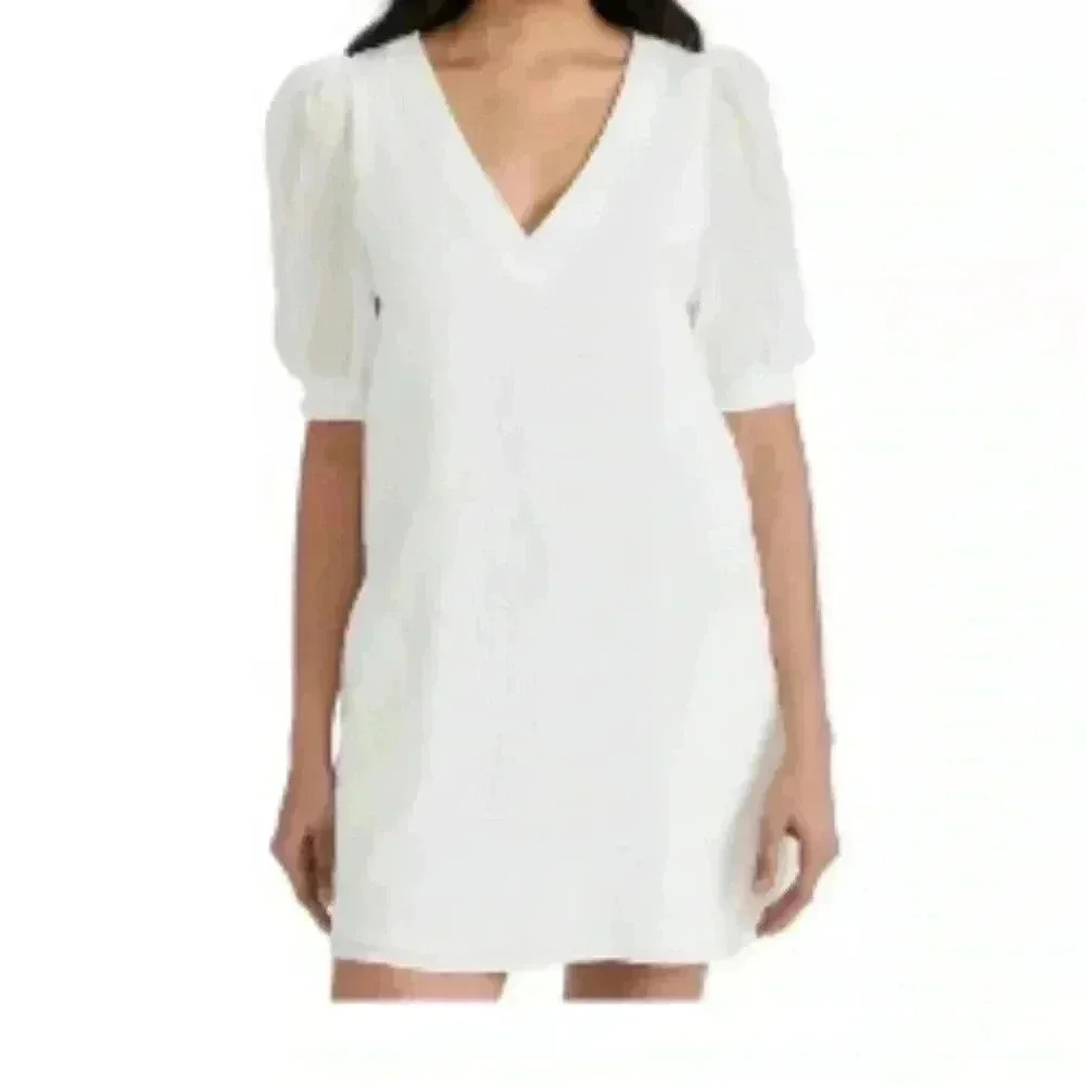 BB Dakota by Steven Madden White Lined Field of Gold Mini Shift Dress Size M - Picture 2 of 10